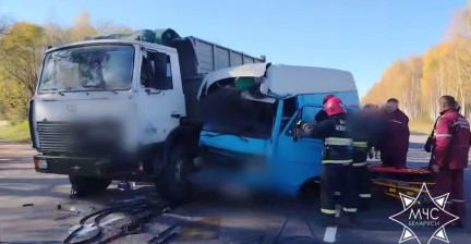 В Березинском районе при столкновении микроавтобуса и грузовика пострадали два человека