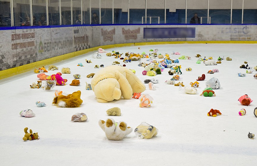 «Игрушкопад»: зрители хоккейного матча в Гомеле забросали лёд мягкими игрушками