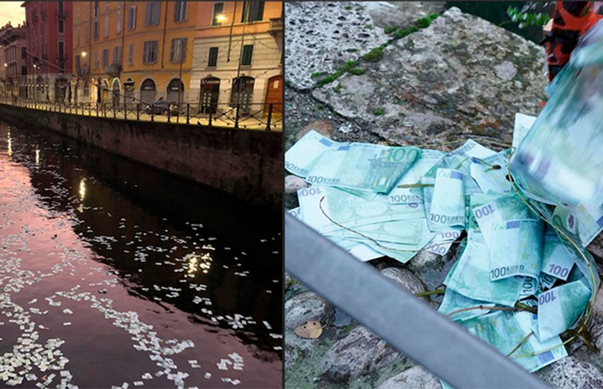 Несколько тысяч фальшивых купюр кто-то сбросил в канал в Милане