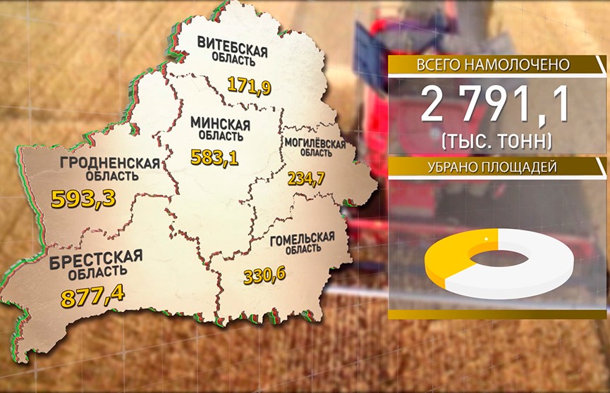 Белорусские аграрии намолотили 2,8 миллиона тонн зерна