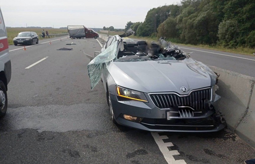 Под Лидой водитель Skoda врезался в машину дорожной службы и погиб