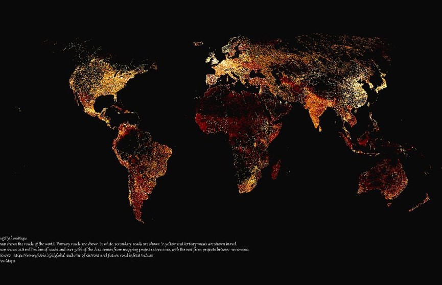 В Интернете появилась карта дорог мира. Посмотрели, как на ней выглядит Беларусь