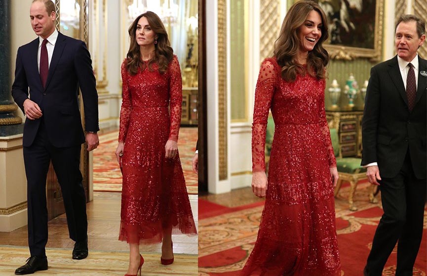 Как Кейт Миддлтон в очаровательном красном тотал-луке привлекла внимание гостей в Букингемском дворце