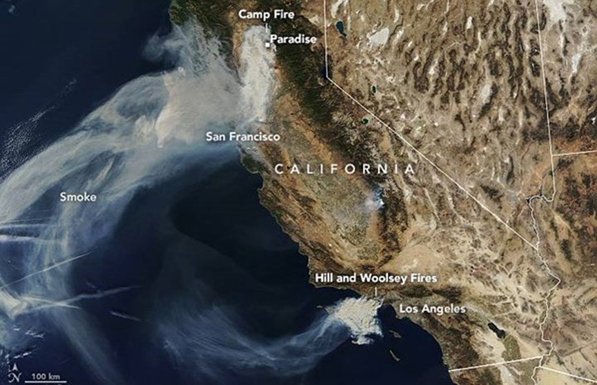 NASA показало снимки пожара в Калифорнии