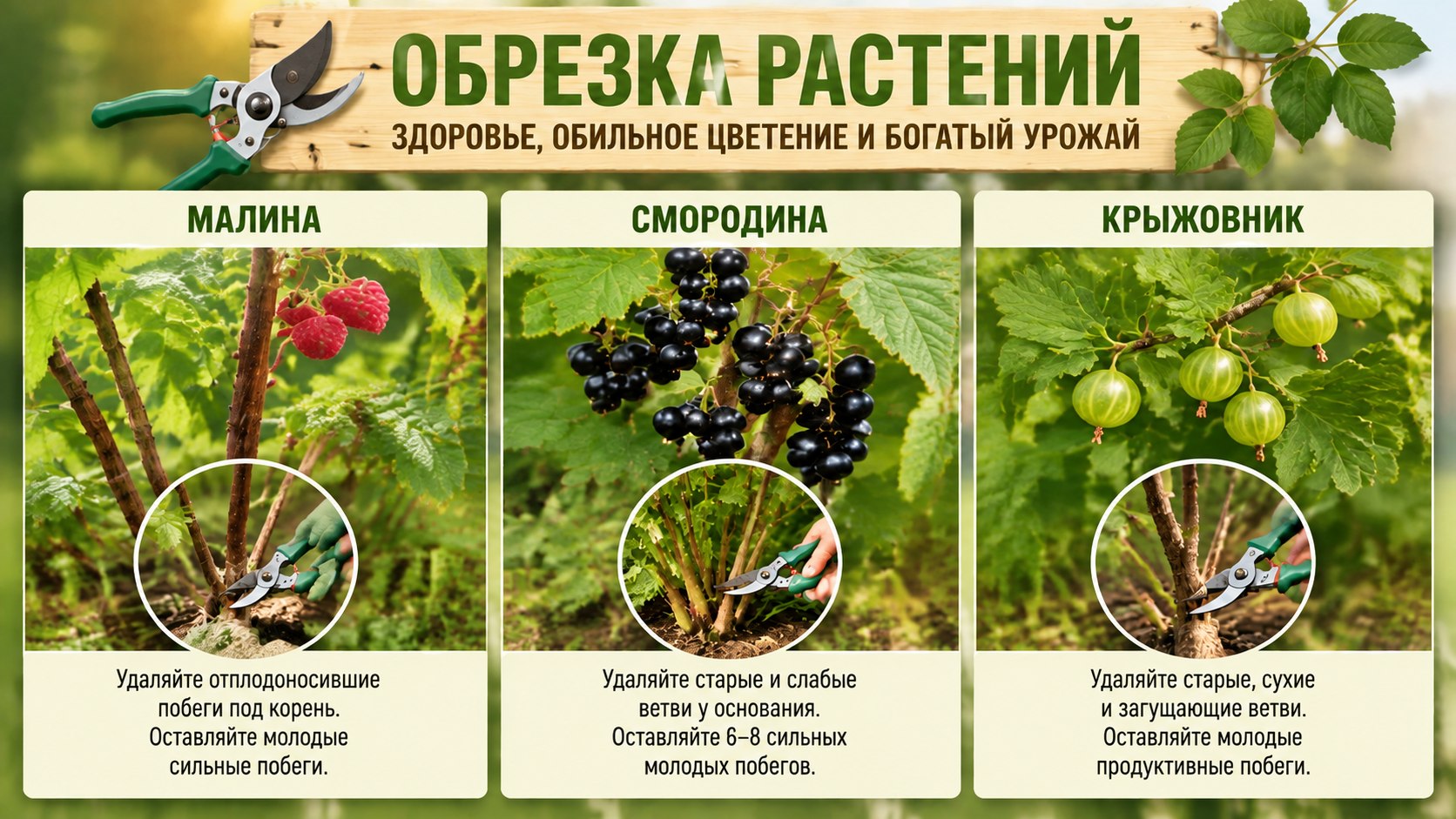обрезка растений, секатор, кусты, малина, крыжовник, смородина ,советы